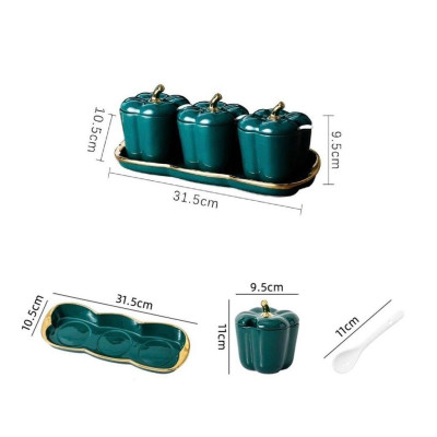 Bộ 3 hũ đựng gia vị bằng sứ cao cấp hình quả ớt chuông màu trắng