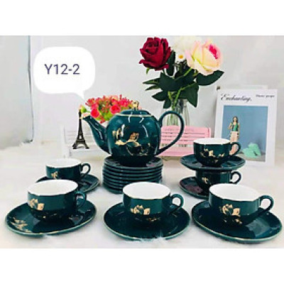 BỘ BÌNH TRÀ HỌA TIẾT HOA MÀU XANH CỔ VỊT AVN _7
