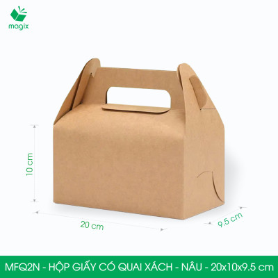 MFQ2N - 20x10x10 cm - 60 hộp giấy kraft có quai xách - Hộp đựng bánh ngọt, hộp quà tặng handmade