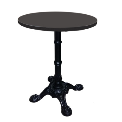 Bàn tròn tiếp khách văn phòng bàn cafe fastfood TE1522-06 chân gang đúc sơn tĩnh điện màu đen có thể để ngoài trời mặt trắng / đen/ vân gỗ đẹp hiện đại ở HCM .