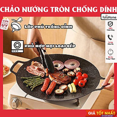 Chảo Nướng Tròn Thịt BBQ Chống Dính Cao Cấp Size 34cm Dùng Cho Mọi Loại Bếp – Chảo Gang Đen Nướng Chuyên Dụng Kiểu Hàn Quốc