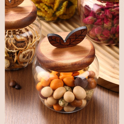Hủ thủy tinh nắp gỗ dáng trái táo đựng trà, cà phê, các hạt và thực phẩm khô