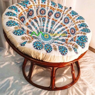 Ghế lười mây thật Tundo papasan cao cấp nệm hoa văn Indochine 1m
