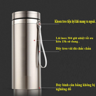 Bình Giữ Nhiệt Inox 304 Đựng Nước, Có Lõi Lọc Trà Và Dây Treo 1000-1200-1500ml Giữ Nhiệt Lâu Tốt