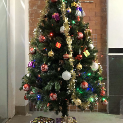 Cây thông noel 3 loại lá gắn trái thông cao 240cm