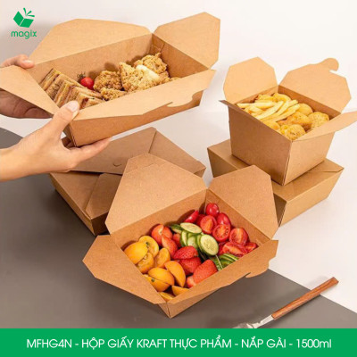 MFHG4N - 1500ml - 50 hộp giấy kraft đựng thực phẩm, hộp giấy nắp gài đựng thức ăn mang đi