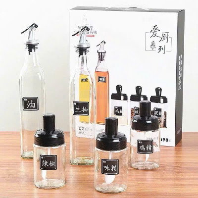 Bộ 5 Hũ Đựng Gia Vị Thủy Tinh Thông Minh (3 Hũ Gia Vị + 3 Chai Cao Nước) - HÀNG CHÍNH HÃNG MINIIN