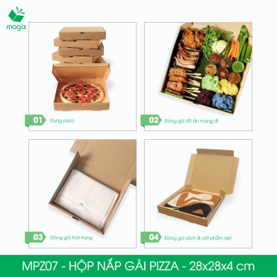 MPZ07 - 28x28x4 cm - 20 Hộp nắp gài pizza đa dụng - Hộp nắp gập, hộp carton gói hàng, hộp quà