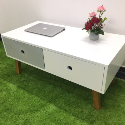 Bàn sofa hình hộp trắng có hộc kéo T919-1