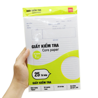 Giấy Kiểm Tra - Kẻ Ngang 7mm - 175 x 250 mm - 70gsm - Deli CN602 (25 Tờ Kép)