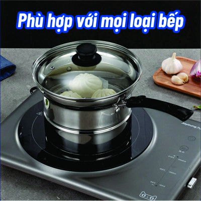 [Hàng Chính Hãng]Nồi Chiên Ngập Dầu Kết Hợp Hấp Đa năng, Có Xửng Hấp Và Khay Chiên, Nồi Hấp Lòng Inox 3 Lớp Chống Ăn Mòn