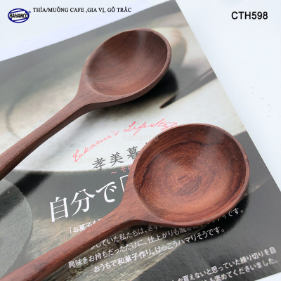 Thìa Gỗ Trắc Cẩm Đầu Tròn Cán Thẳng Để Khuấy Đồ Uống Xúc Gia Vị - CTH598