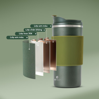 Ly giữ nhiệt inox 304 Elmich EL8345 480ml, Hàng chính hãng, lớp silicone chống trượt - JoyMall