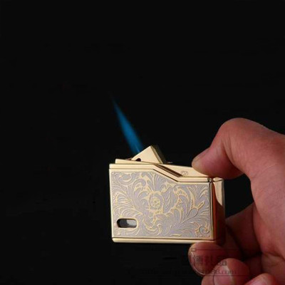 Vỏ Hột Quẹt Bật Lửa Gas Đá Promise BN215-A11 Thiết Kế Độc Lạ, Hoa Văn Cổ Sang Trọng Màu Vàng - Dùng Gas Đá Cao C