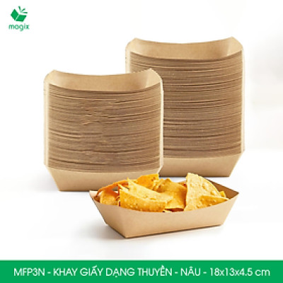MFP3N - 18x13x4.5 cm - 100 khay giấy dáng thuyền đựng thức ăn, khay giấy đựng món tráng miệng