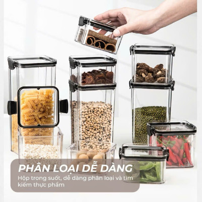 Set 5 Hộp Nhựa Đựng Ngũ Cốc H55, Bánh Kẹo, Thực Phẩm Khô - Hộp Đựng Trong Suốt Nắp Kín Chống Ẩm Cao Cấp - HÀNG CHÍNH HÃNG MINIIN