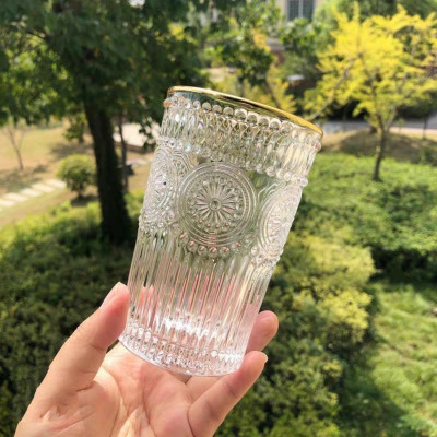 CỐC UỐNG NƯỚC THỦY TINH CHỊU NHIỆT CAO CẤP HOA VĂN TRÒN NỔI VIỀN VÀNG ( LẺ 1 CÁI DÀNH CHO KHÁCH BỊ VỠ MUA BỔ SUNG CHO ĐỦ BỘ ) - VD722
