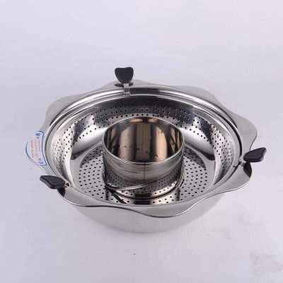 Nồi Lẩu Xoay, Nồi Lẩu Inox, Nồi Lầu 2 Tầng Phong Cách Hàn Quốc Size 32 - Hàng Nhập Khẩu