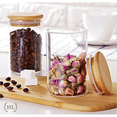 Hũ Thủy Tinh Nắp Tre Cao Cấp 260ml | LỌ THỦY TINH NẮP GỖ TRE CHUYÊN ĐỰNG ĐỒ KHÔ TẶNG QUÀ