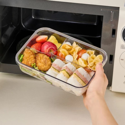 Hộp cơm nhựa 3 ngăn trong suốt  LocknLock 750ml - LCB501 và 1L - LCB502 - 2 màu (Tím, Xanh)