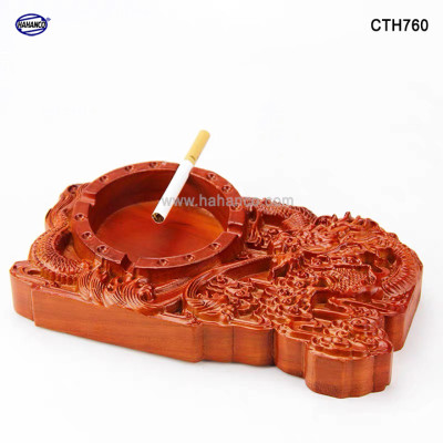 Gạt Tàn Gỗ Hương Nguyên Khối Đục Khắc Rồng Lửa Siêu Dày 5 Cm (CTH760) Size To Nhất - Gạt tàn sản xuất thủ công cao cấp