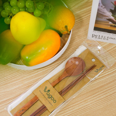 Bộ Đũa Muỗng Bằng Gỗ Nhãn Tự Nhiên [Kèm Túi Vải] - VAGOO - Làm Thủ Công Chống Thấm, Chống Ẩm Mốc, An Toàn Cho Sức Khoẻ