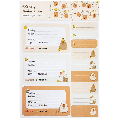 Bộ 15 Nhãn Vở Học Sinh 3 Ô Friendly Ambassador Kèm Sticker - The Sun V2