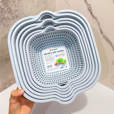 Sét Thau Rỗ Nhựa Đựng Rau Củ Quả 6 Món 3 Kích Thước Đa Năng Việt Nhật - Hàng Việt Nam