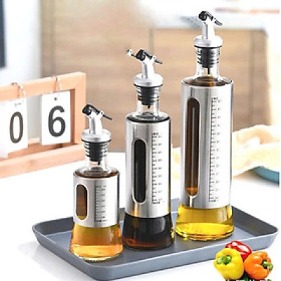 Bình Rót Gia Vị Dầu Ăn, Nước Mắm  200ML – Chai Thủy Tinh Bọc Inox Sang Trọng