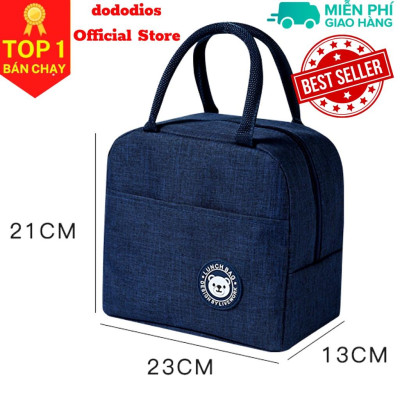 Túi đựng cơm giữ nhiệt dododios đựng hộp cơm văn phòng size lớn đơn sắc khóa kéo, tay xách tiện dụng TDC02