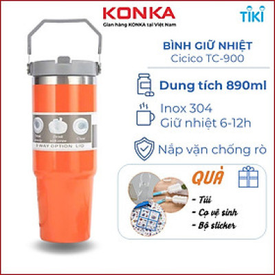 Ly giữ nhiệt 890ml inox 304, bình giữ nhiệt có ống hút tiện lợi, giữ nhiệt nóng lạnh 6-12 tiếng không đổ mồ hôi