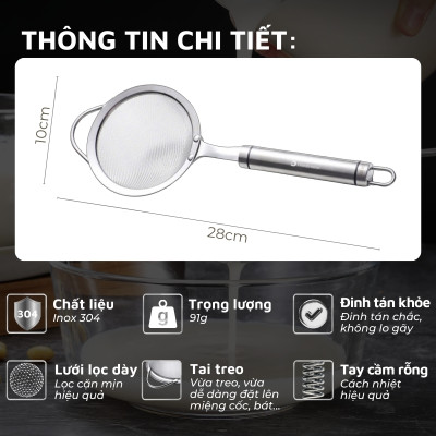 Vá lưới inox 304, muôi/muỗng vớt bọt, lọc cặn cho dầu ăn đa năng DandiHome