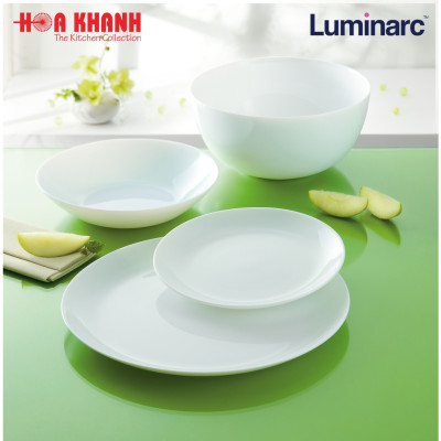 Đĩa Sâu Thủy Tinh Luminarc Diwali Trắng 20cm đựng thức ăn, cường lực, chịu nhiệt - Bộ 3 đĩa - N3605
