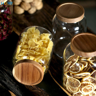 Hũ thủy tinh nắp gỗ ron kín decor bếp HOBBY Home Decor HUNG1 loại 1250ml