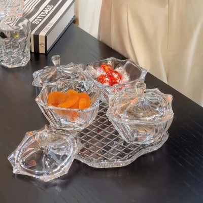 COMBO KHAY BOHEMIA DIAMOND + 3 THỐ MỨT CÓ NẮP BOHEMIA Hàng chính hãng