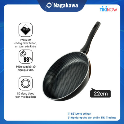 Chảo cạn đáy từ 5 lớp chống dính cao cấp Nagakawa - Dùng trên mọi loại bếp - Hàng chính hãng