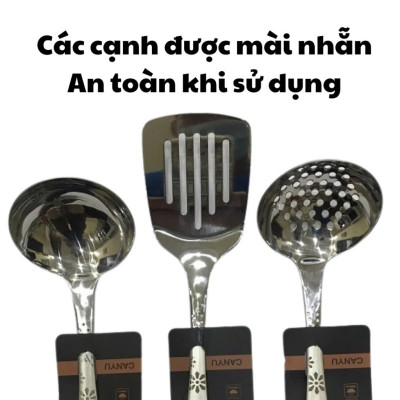  BỘ DỤNG CỤ NHÀ BẾP INOX 4 MÓN – MUỖNG CANH, MUÔI THỦNG, XẺNG XÀO, XẺNG THỦNG – CÓ MÓC TREO TIỆN DỤNG - HÀNG CHÍNH HÃNG MINIIN