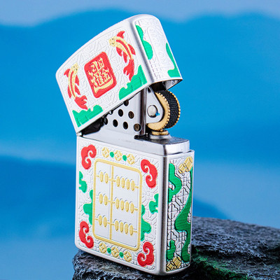 Vỏ Hột Quẹt Bật Lửa Xăng Đá Zorro Z2-1150 Họa Tiết Bàn Tính và Cá Chép Tài Lộc May Mắn Phát Tài - Mẫu Mới