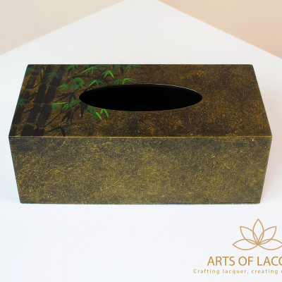 Hộp Đựng Khăn Giấy Sơn Mài Xanh Trà Cao Cấp - Họa Tiết Tre