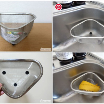 Rổ Inox Tam Giác Echo Metal Sâu 9cm Có Chân Đế Đứng Thông Minh - Hàng nội địa Nhật Bản