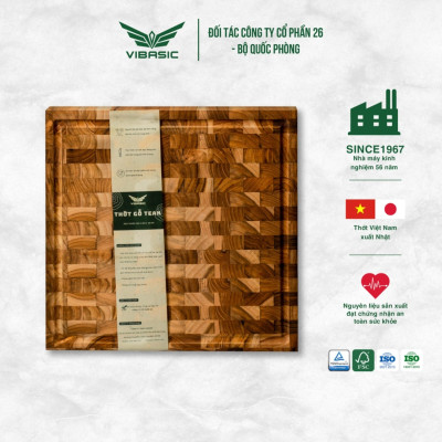 Thớt Chặt Gỗ Teak Vibasic ghép dựng block, kích thước thước 350x350x38mm - Hàng chính hãng Bộ Quốc Phòng