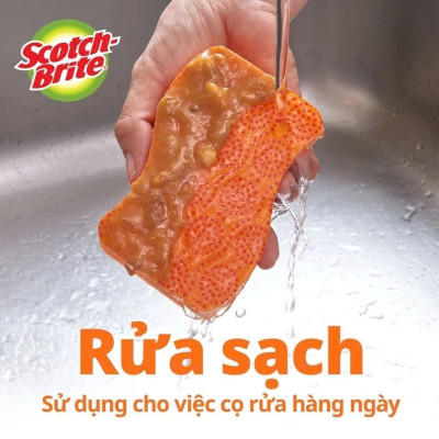 Miếng rửa chén hạt mài nổi có mút không trầy xước, màu cam, 69mm x 114mm Scotch-Brite 3M