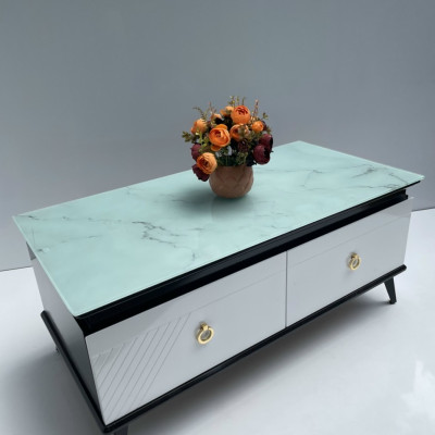 Bàn trà mặt kính Tundo mẫu mới 2023 kèm hộc kéo tiện lợi KT50x100x45cm