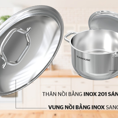  Bộ nồi chảo inox 5 món 5 đáy SUNHOUSE SHG995-2022 bếp từ chất liệu inox cao cấp an toàn sức khỏe