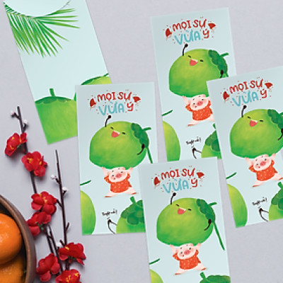 Bao lì xì SDstationery NGŨ QUẢ SUM VẦY (set 5 bao) giấy chất lượng cao, dễ thương, vui nhộn, độc lạ 9x17 cm