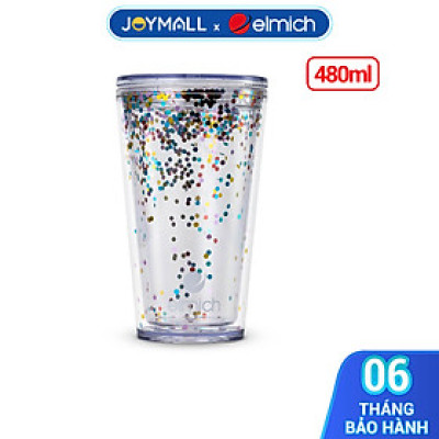 Ly nhựa 2 lớp Elmich EL8333OL 480ml, Hàng chính hãng, kèm ống hút, miệng rộng dễ vệ sinh - JoyMall