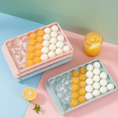 Khay làm đá, thạch bi nhựa tròn 33 viên độc đáo , có nắp đậy tiện lợi