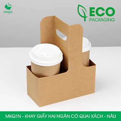 MKQ - 17.5x8x9 cm - Combo 20 Khay giấy 2 ngăn quai xách siêu chắc, hộp giấy 2 ngăn chống thấm đựng ly nước, hoa và quà tặng - Nhiều màu