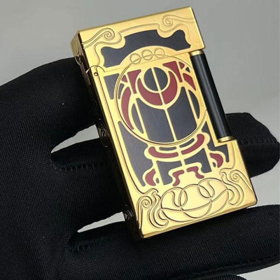 Vỏ Hột Quẹt Bật Lửa Gas Đá S.T Upon D253V Finorio Manor Thiết Kế Họa Tiết Sơn Mài Đen Viền Vàng