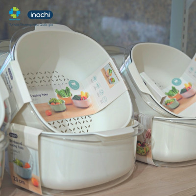 Bộ Thau Rỗ Vuông YOKO 23-27cm Sản Xuất Theo Tiêu Chuẩn Nhật Bản Công nghệ ion Ag+ giúp kháng khuẩn khử mùi - Chính hãng INOCHI ( Tặng kèm khăn lau PaKaSa)